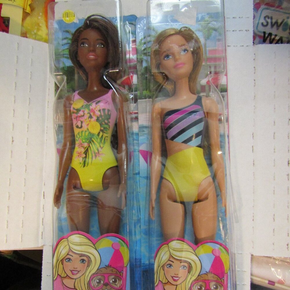 Lot 2 NIB BARBIE Dolls In Bathing Suits African American +White Bathing Beauties